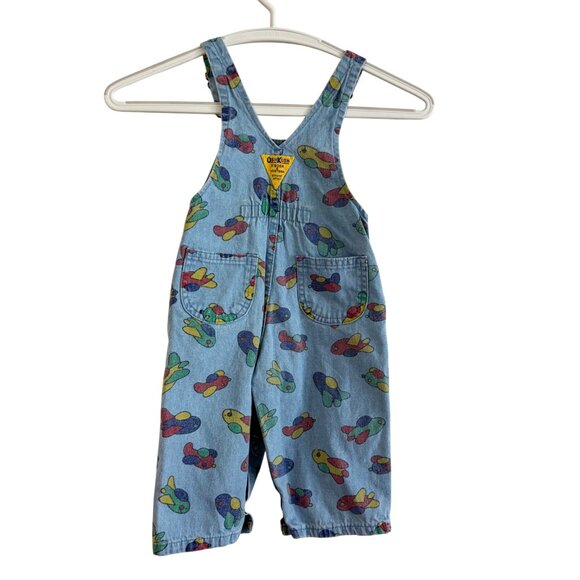 Vintage OshKosh BGosh Toddler Overalls 12M Multicolor Fish Print Adjustable Stra - Picture 2 of 9